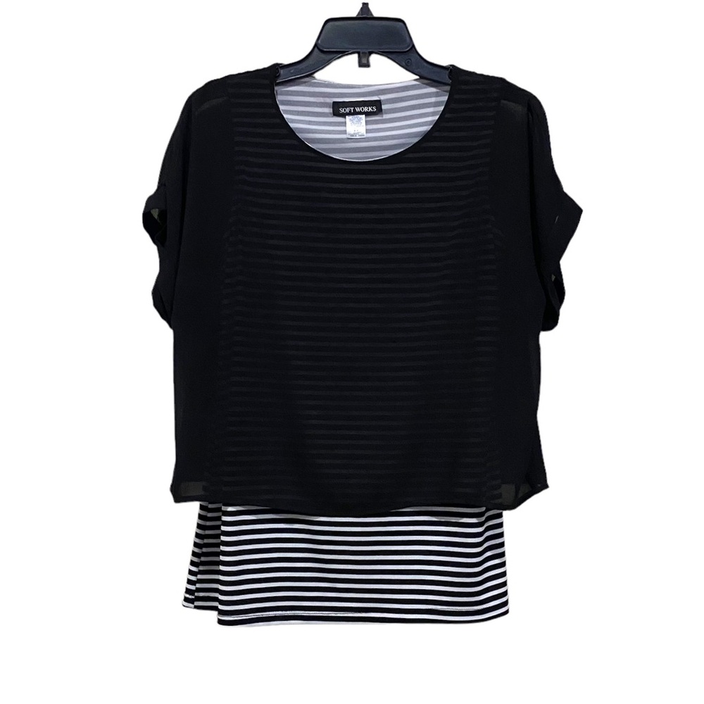 Soft Works Black and White Striped Women’s Shirt Small